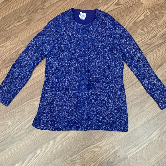 R&M Richards Karen Kwong Button Up Top Sequin Stretch Made In USA Shimmer - Picture 6 of 13